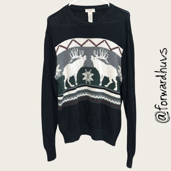 1990s Dockers Men’s Fair Isle Moose Sweater – 100% Cotton, Winter Motif - Picture 1 of 9
